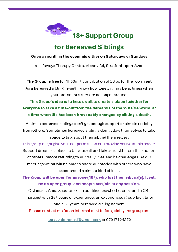 Support Group for Bereaved Siblings